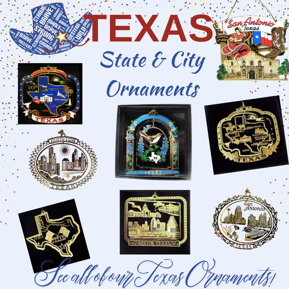 Texas State Brass Ornament Popular Cities Icons Landmarks Austin Houston Alamo - Picture 4 of 7